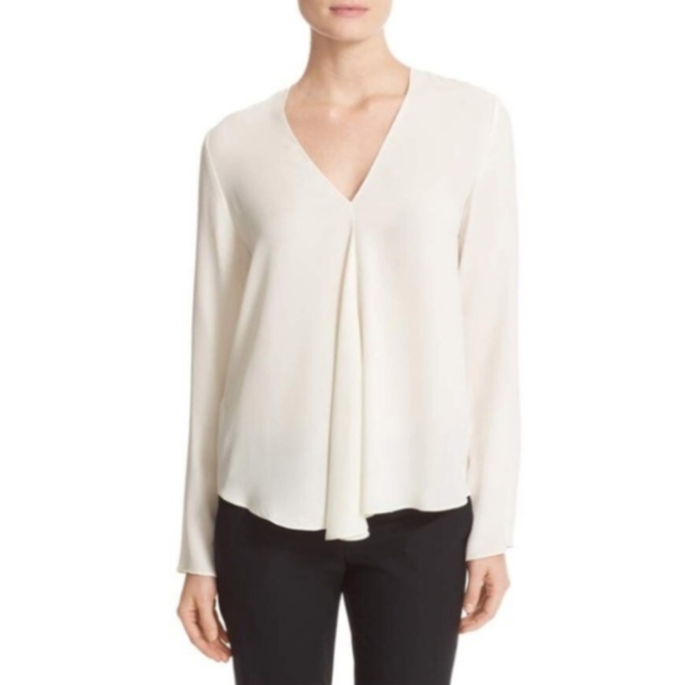 Theory Meniph Cream Silk Blouse V Neck Size Small